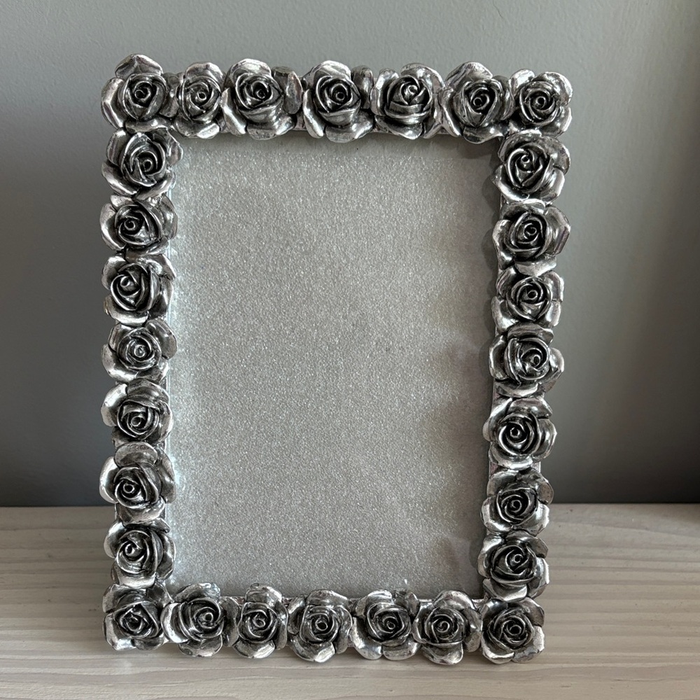 Silver-Tone Rose Dimensional Frame - Decorative Photo Frame for 5" x 7" Photo